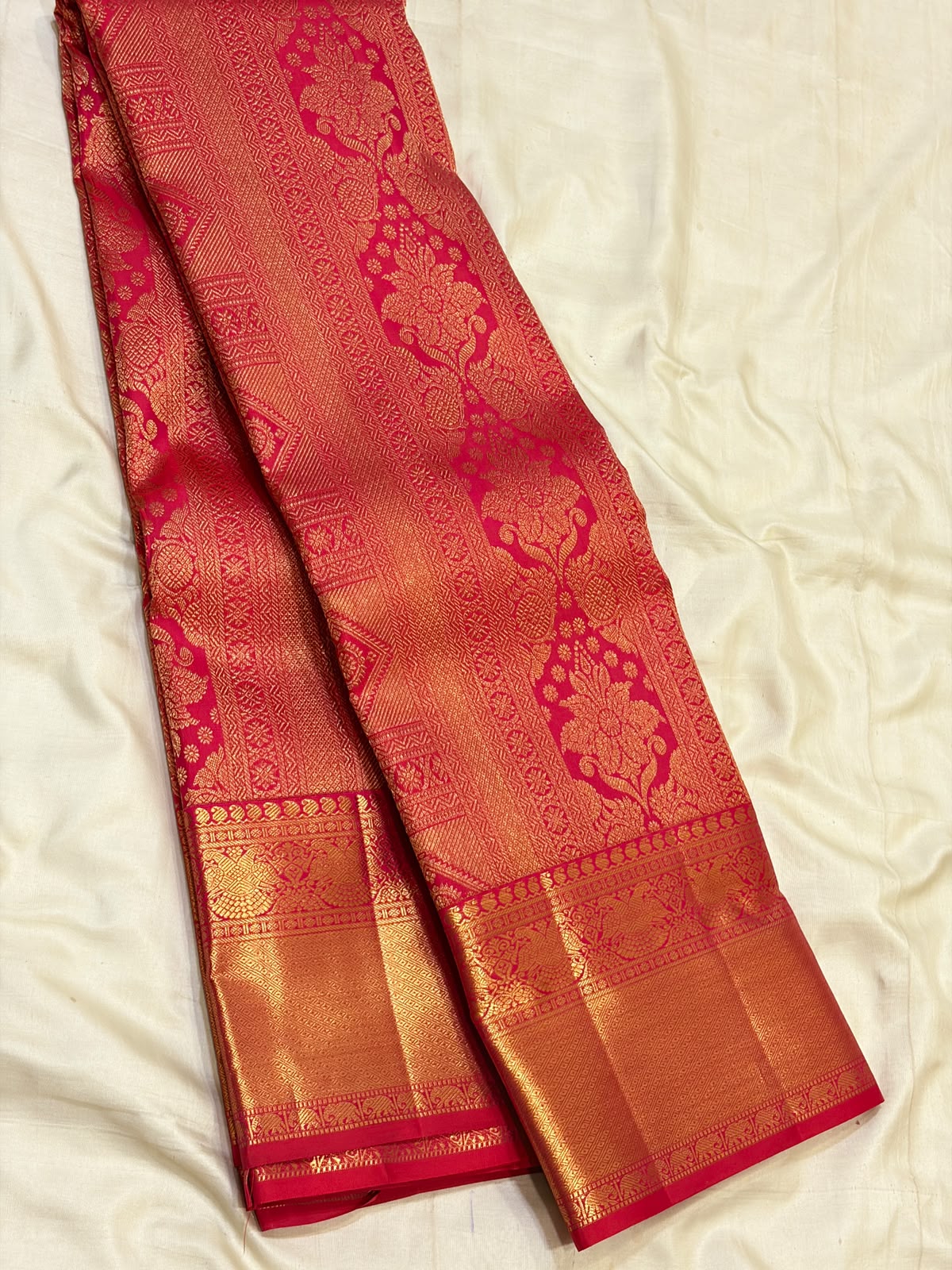 Crimson Red Floral Brocade Kanchipuram Bridal Silk Saree